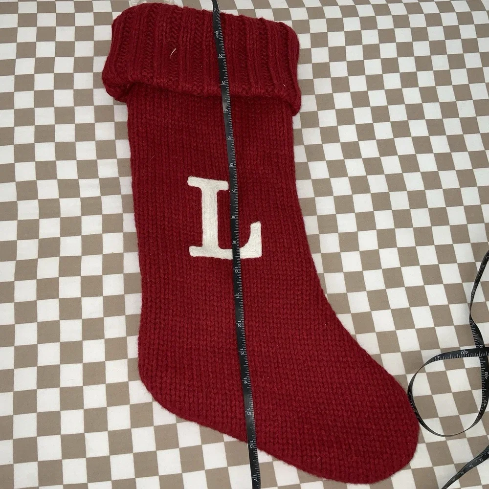 Christmas Stocking Wondershop Cable Knit Monogram Red white L 18